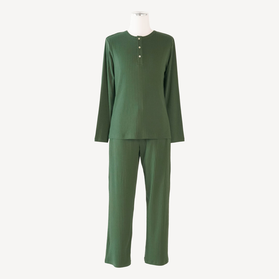 mens long sleeve henley pj set | mountain green | classic rib