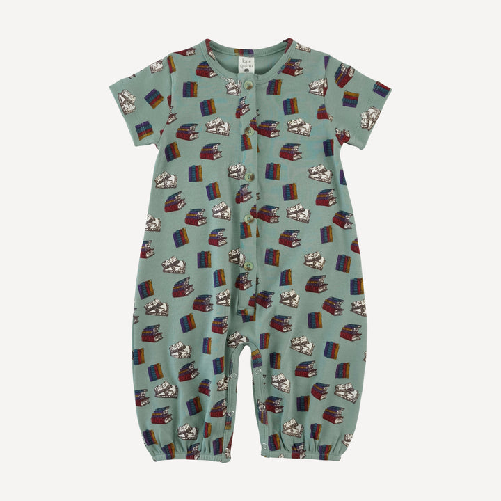 short sleeve button bubble jumpsuit | books | organic cotton interlock