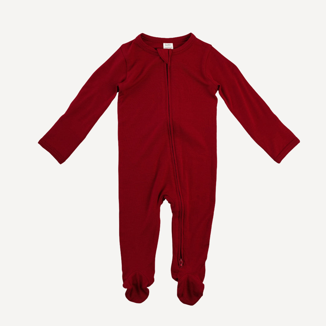 long sleeve two way zipper footie | red violet | bamboo