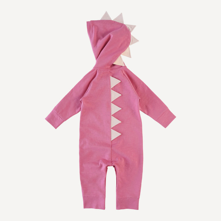 dino hoodie jumpsuit | rose petal | organic cotton slub