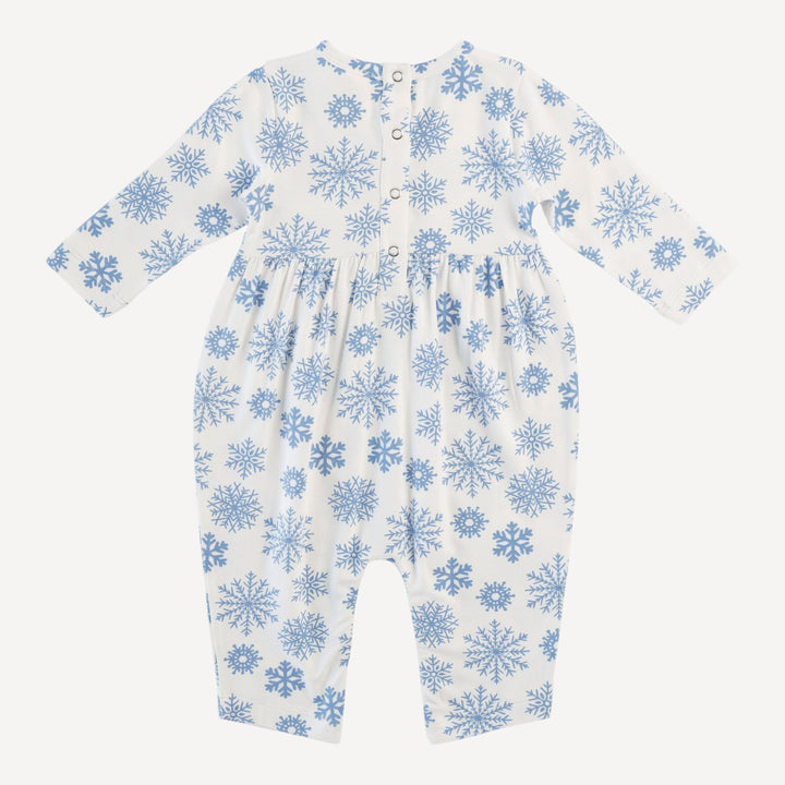 long sleeve ruched jumpsuit | blue snowflake | bamboo