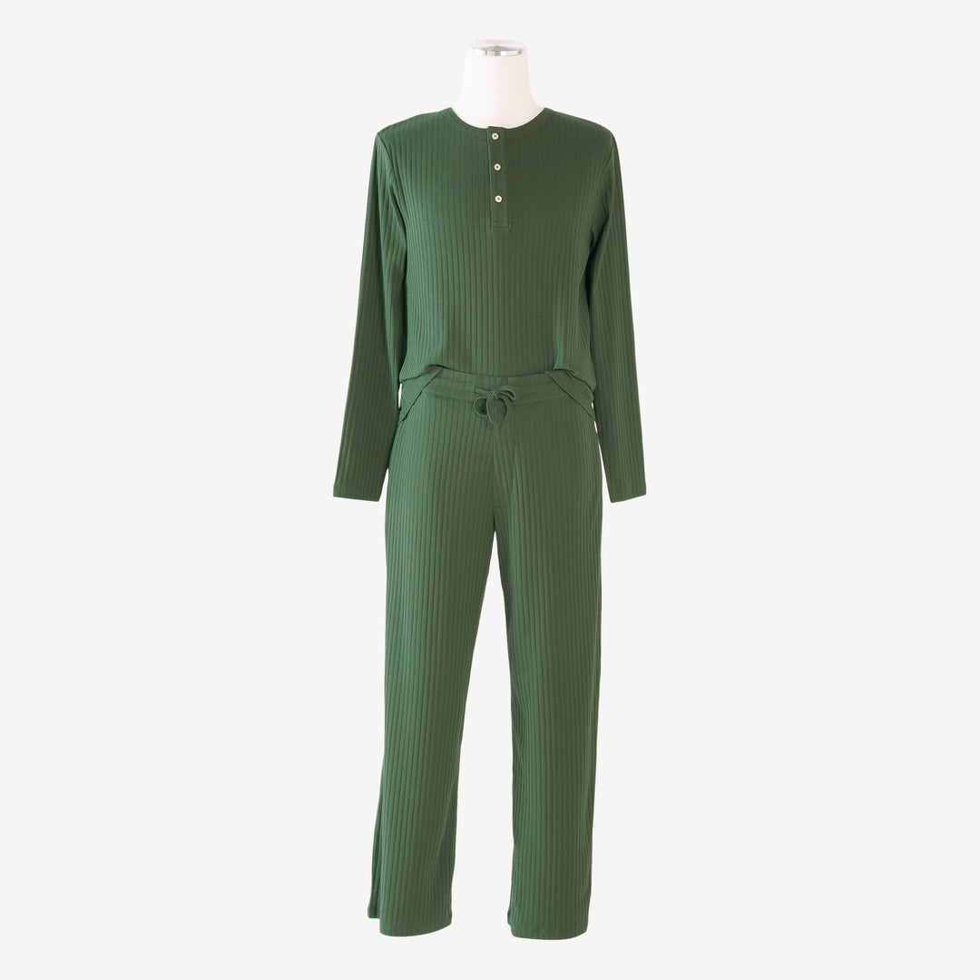 mens long sleeve henley pj set | mountain green | classic rib
