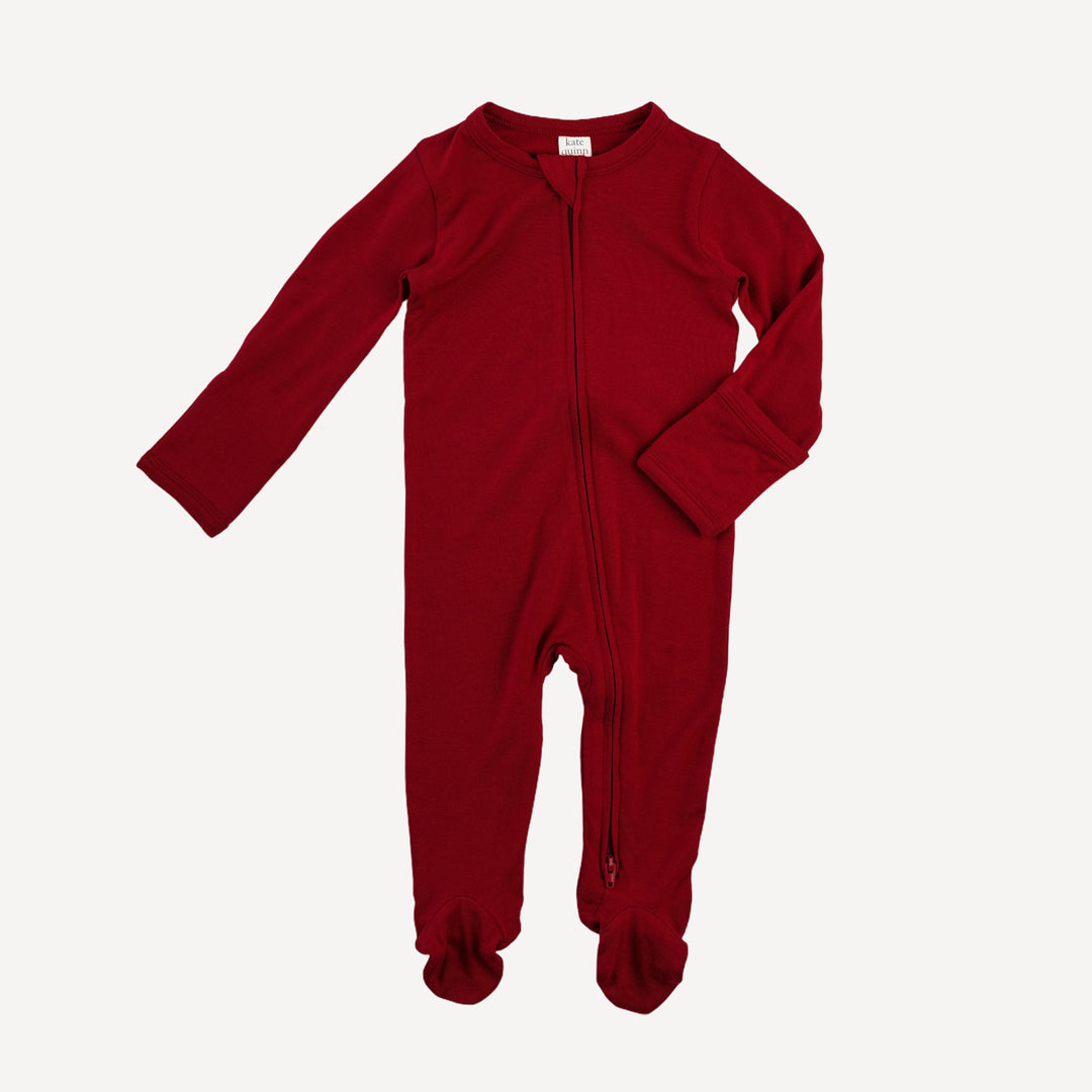 long sleeve two way zipper footie | red violet | bamboo