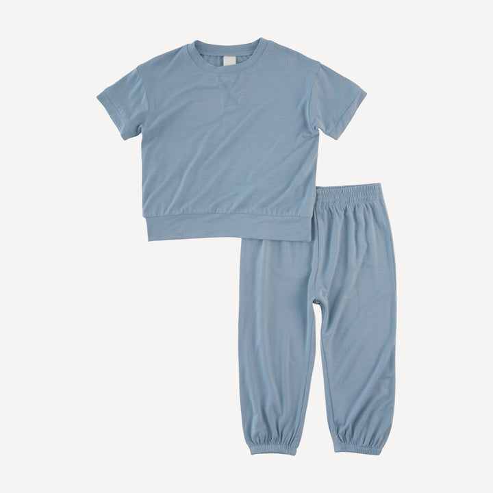 short sleeve relaxed jogger set | dusk blue | modal