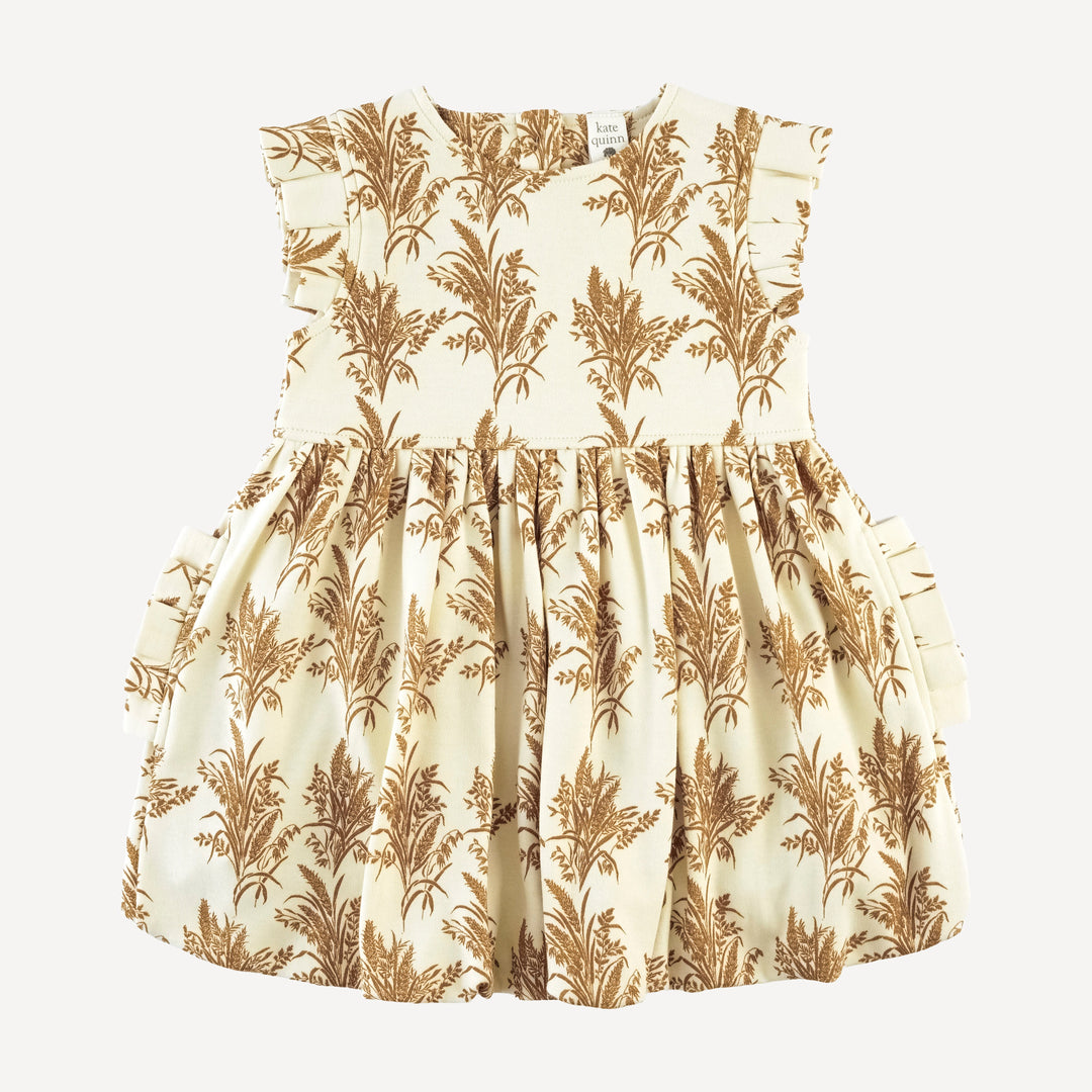 sleeveless pleated bubble dress | wheat grass | organic cotton interlock