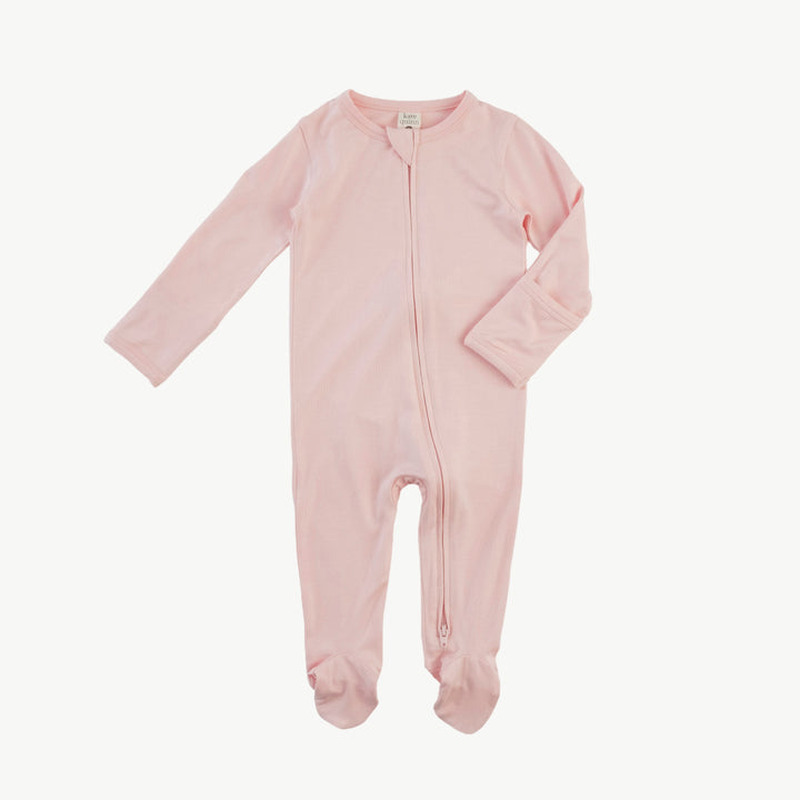long sleeve two way zipper footie | pink dogwood | bamboo