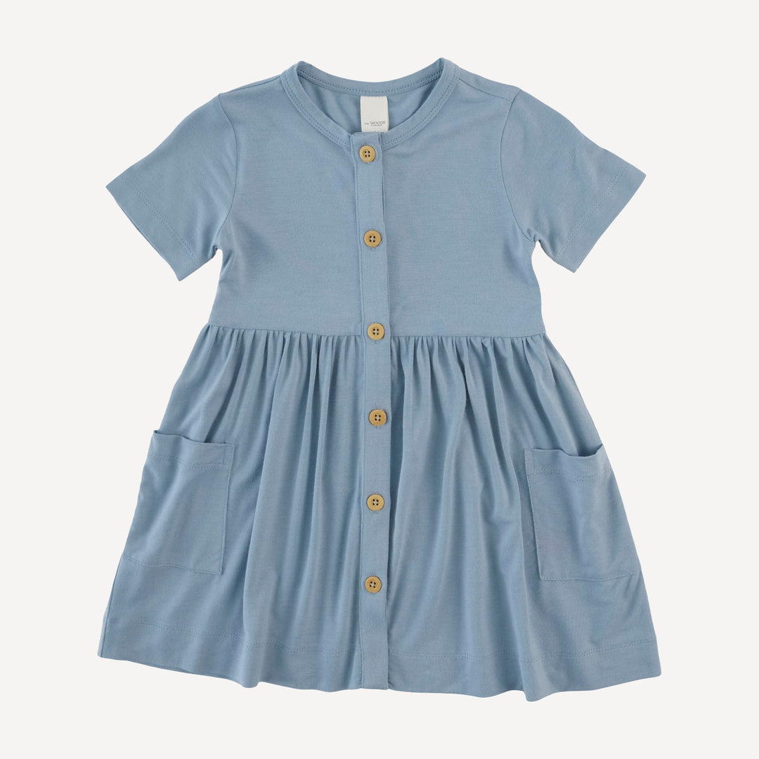 short sleeve button front pocket dress | dusk blue | modal