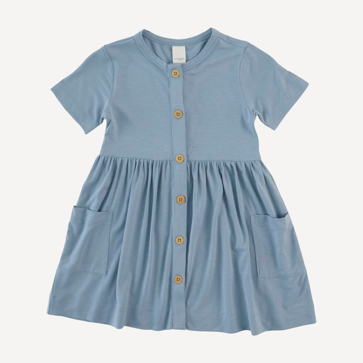short sleeve button front pocket dress | dusk blue | modal