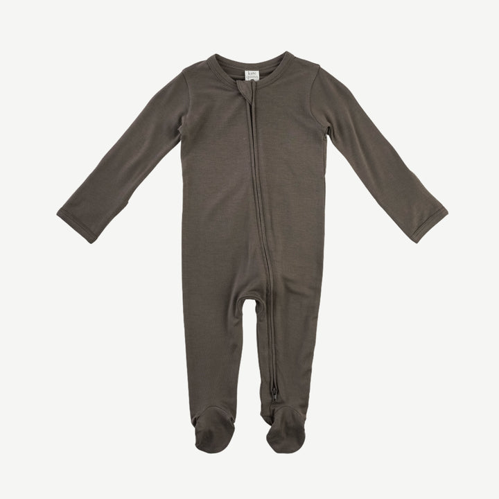 long sleeve two way zipper footie | truffle | bamboo