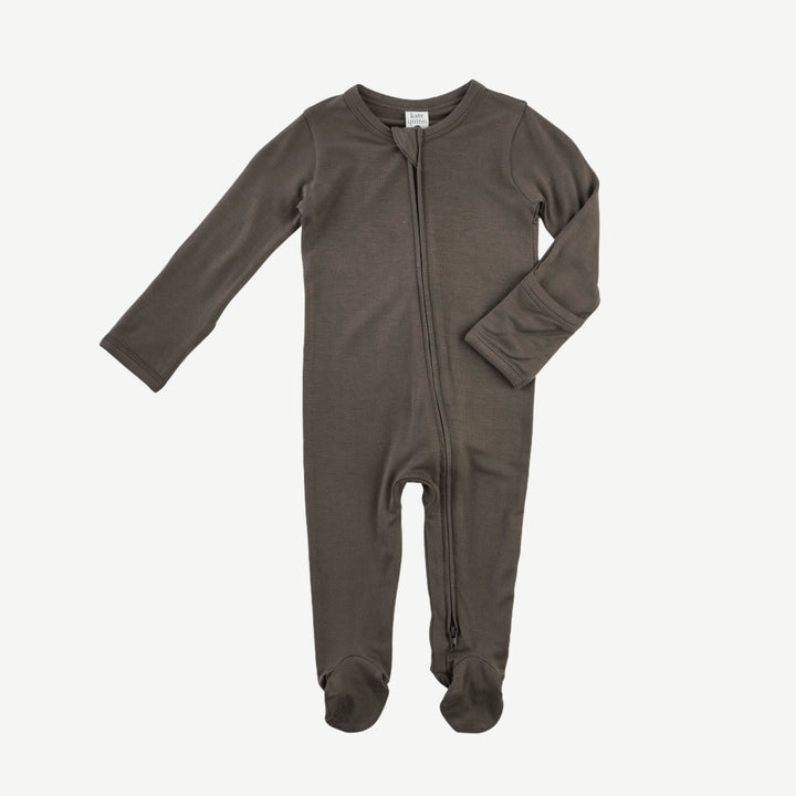 long sleeve two way zipper footie | truffle | bamboo