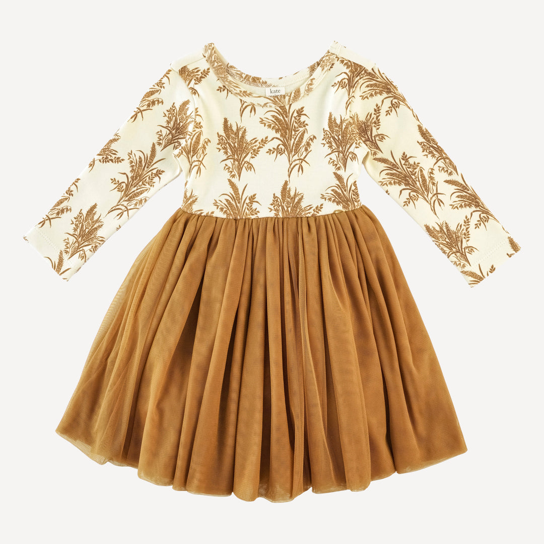 long sleeve ballerina tulle dress | wheat grass | organic cotton interlock