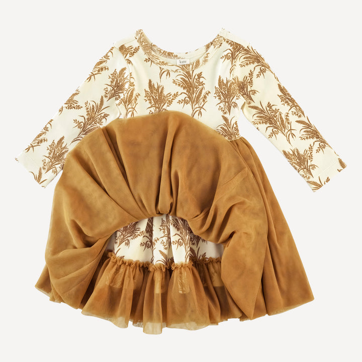 long sleeve ballerina tulle dress | wheat grass | organic cotton interlock
