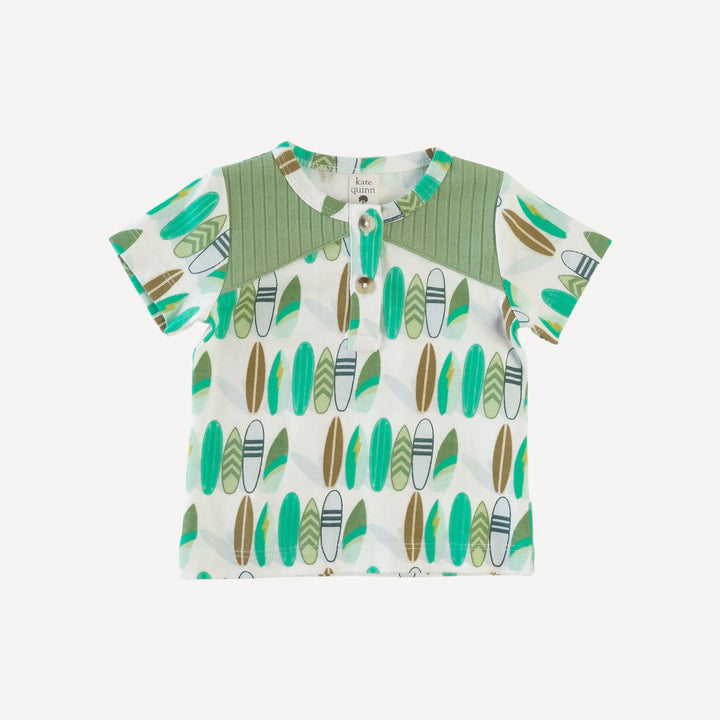 short sleeve color blocked henley tee | surf boards | organic cotton jersey