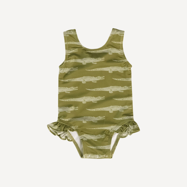 ruffle leg tank swimsuit | green alligator | swim
