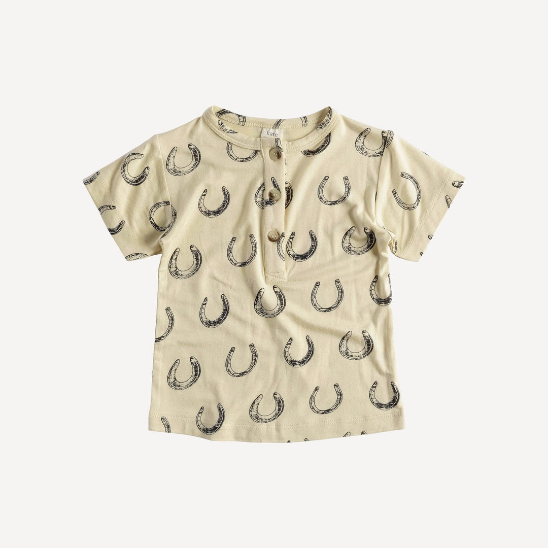 short sleeve basic henley tee | horse shoes | organic cotton jersey