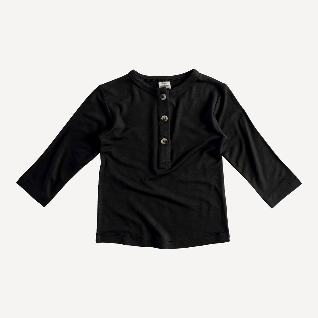 long sleeve basic henley tee | black | organic cotton wide rib