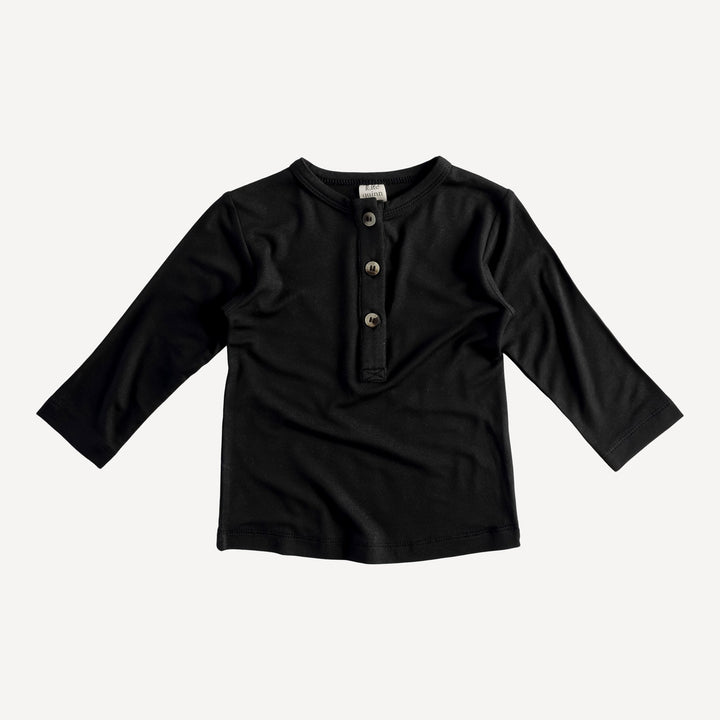 long sleeve basic henley tee | black | organic cotton wide rib