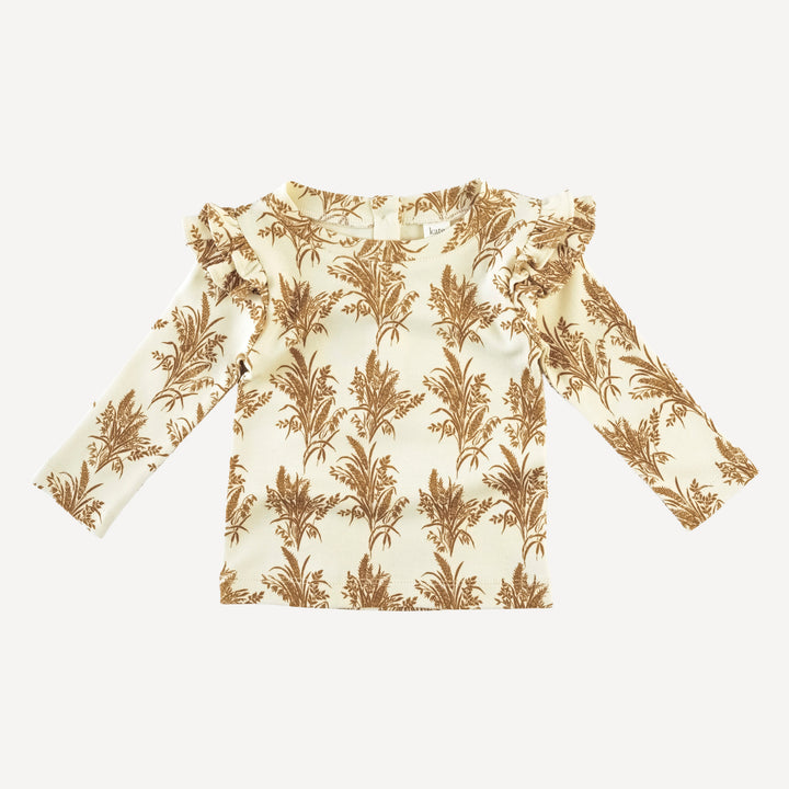 long sleeve double ruffle tee | wheat grass | organic cotton interlock