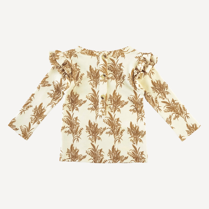 long sleeve double ruffle tee | wheat grass | organic cotton interlock