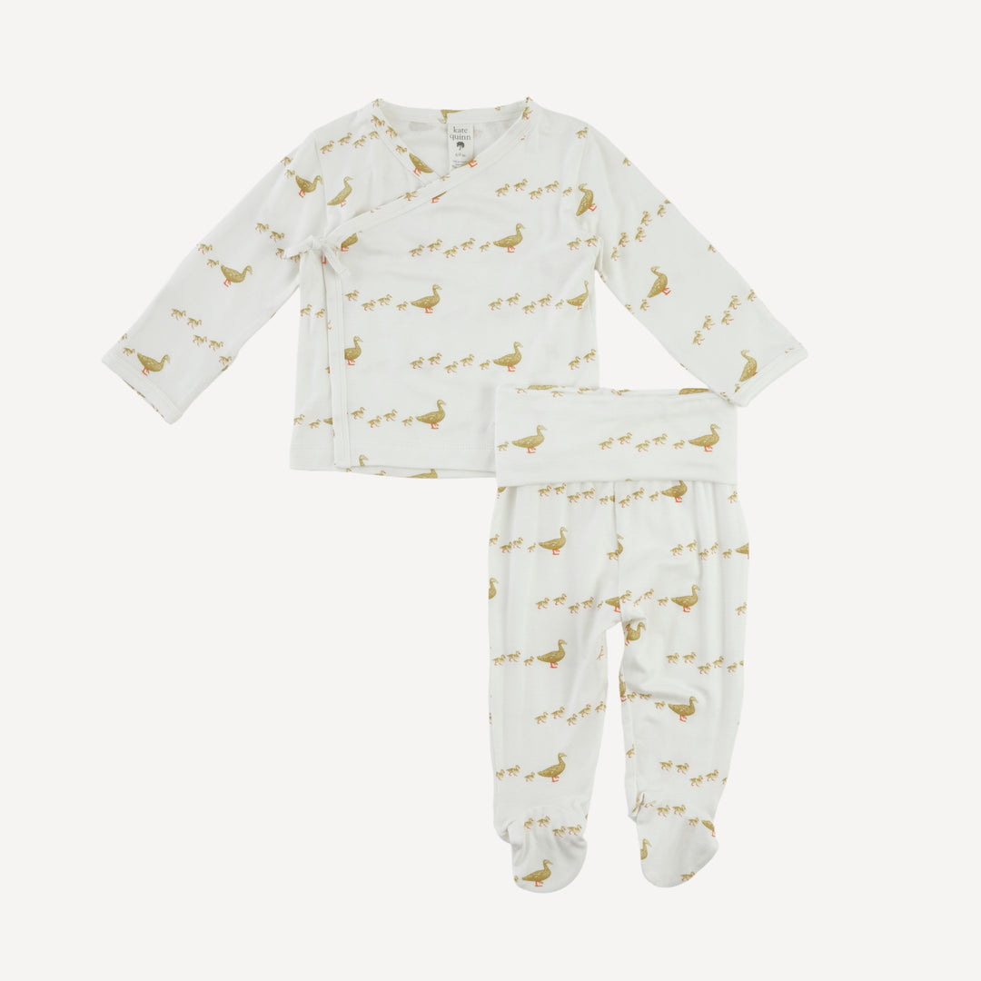long sleeve wrap top and footed pant set | ducks | bamboo