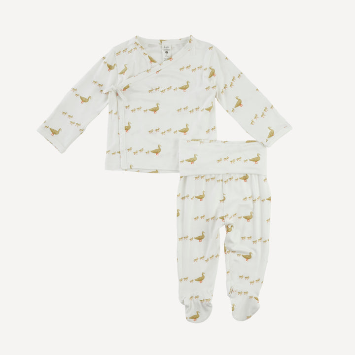 long sleeve wrap top and footed pant set | ducks | bamboo