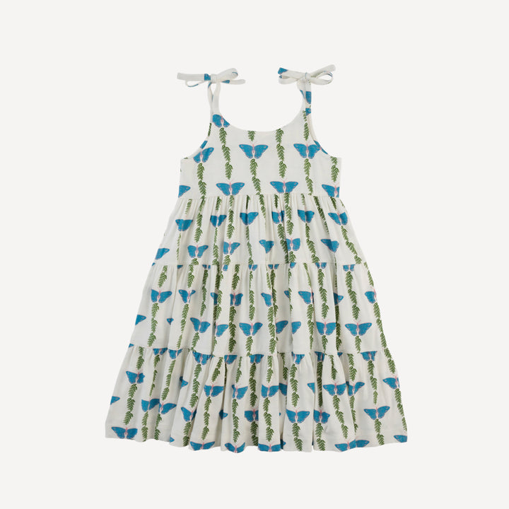 spaghetti tie prairie dress | blue-green butterfly vine | bamboo