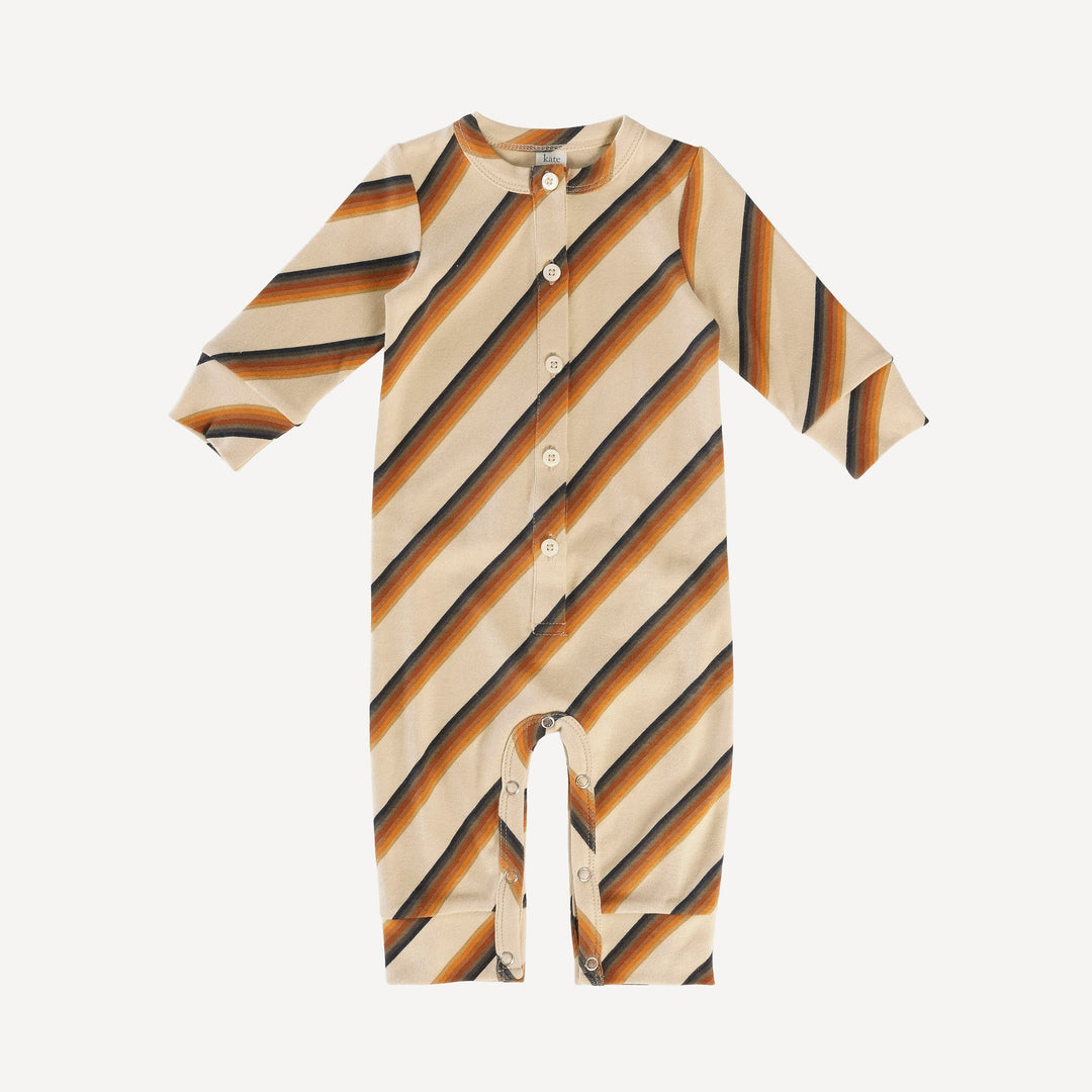 long sleeve button down union jumpsuit | 70s stripe | organic cotton interlock