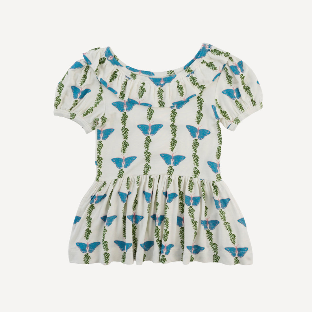 short sleeve ruffle top | blue-green butterfly vine | bamboo