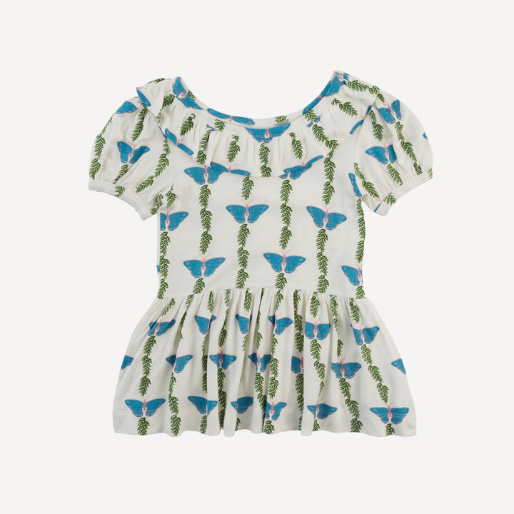 short sleeve ruffle top | blue-green butterfly vine | bamboo