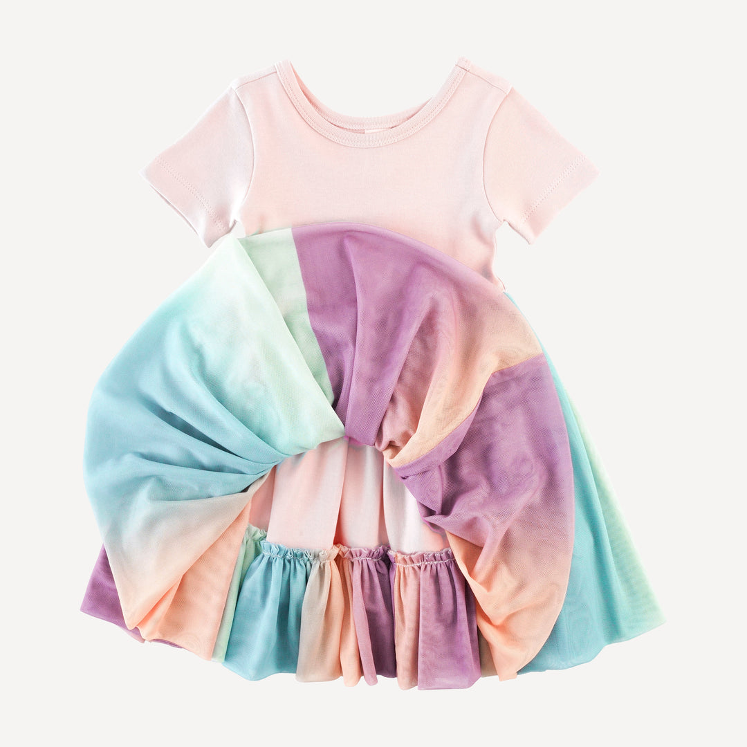 short sleeve ballerina tulle dress | blush | organic cotton interlock