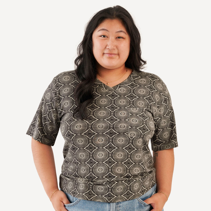 womens short sleeve v-neck pocket tee | beluga batik | modal