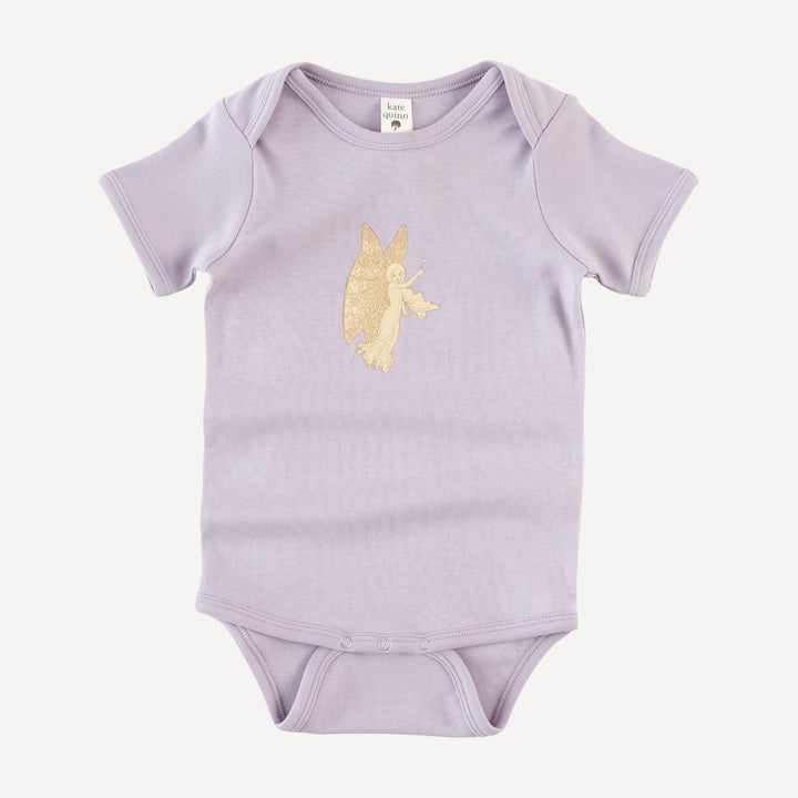 short sleeve lap neck bodysuit | fairy screen | organic cotton interlock