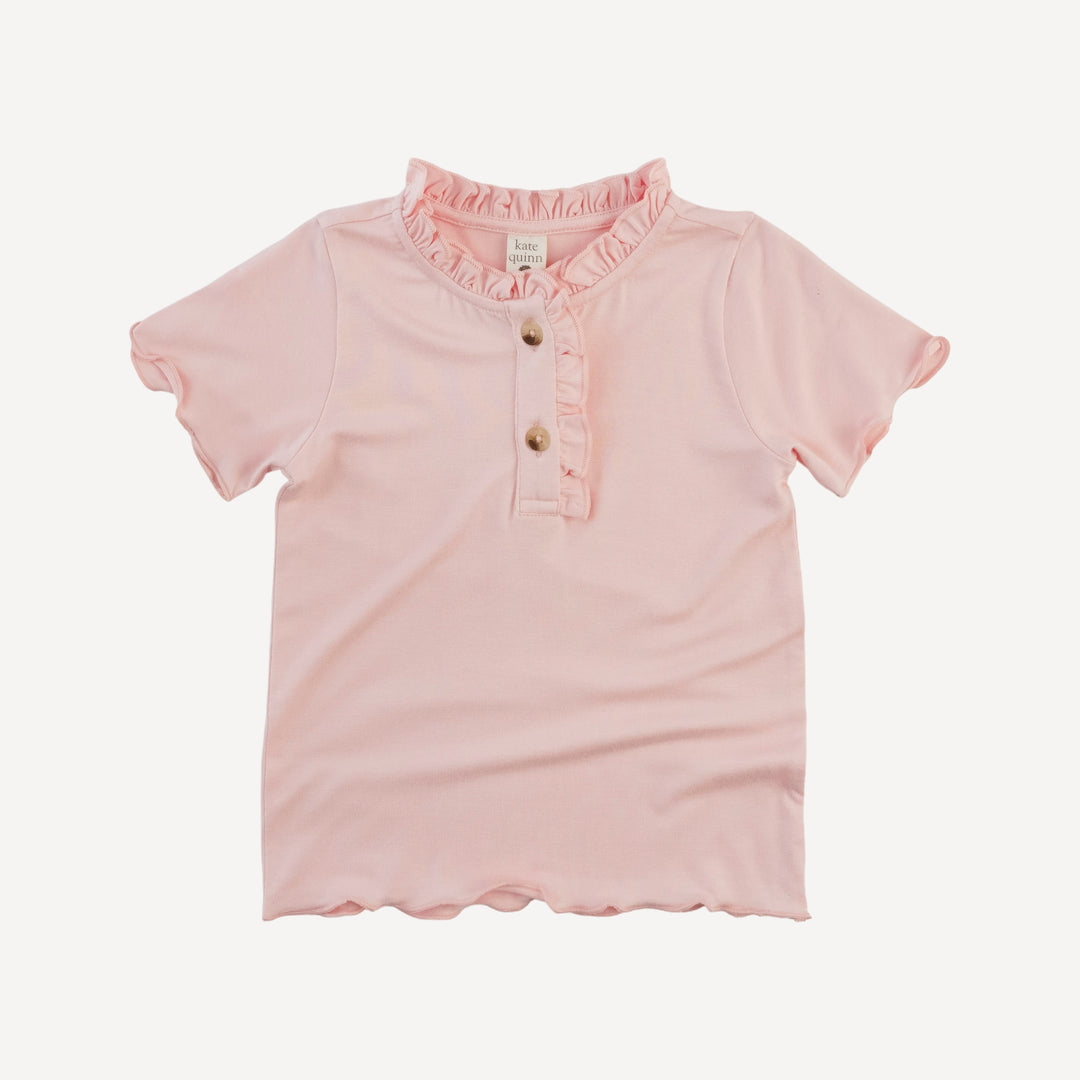 short sleeve ruffle henley tee | pink dogwood | bamboo