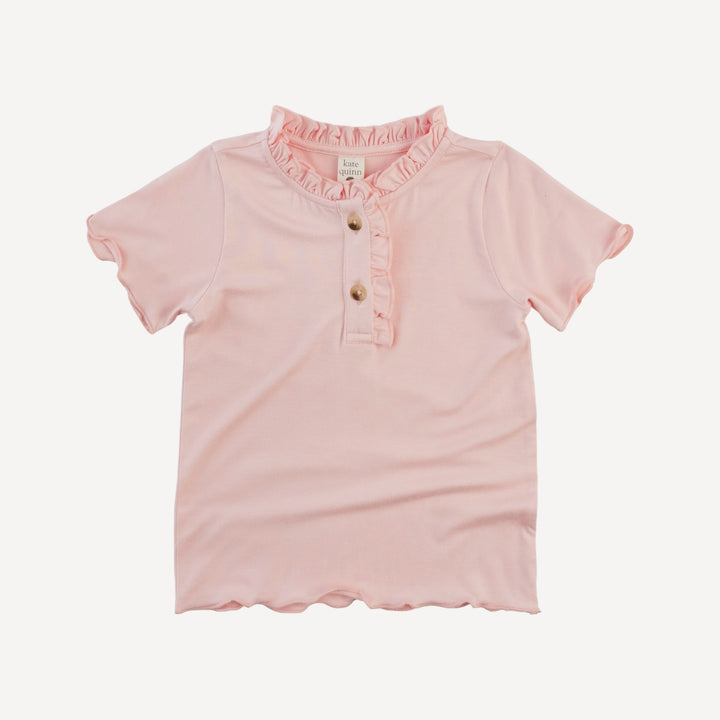 short sleeve ruffle henley tee | pink dogwood | bamboo