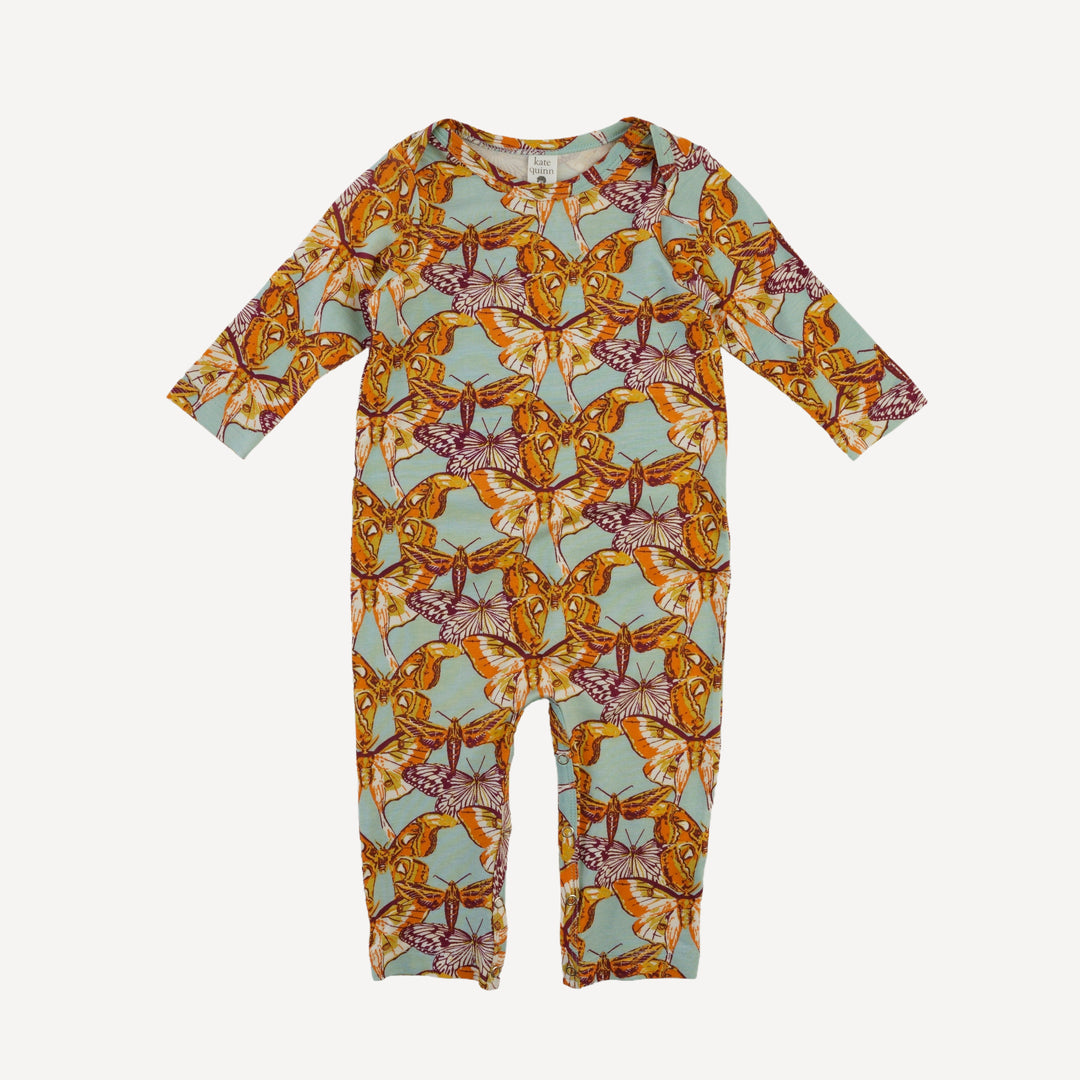 long sleeve lap neck jumpsuit | blue haze moth wallpaper | bamboo