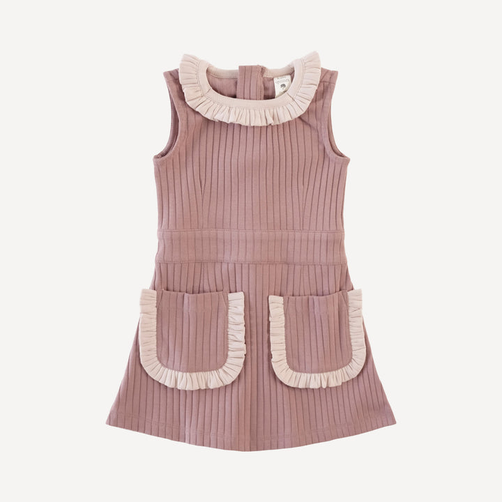sleeveless ruffle pocket square neck dress | woodrose | classic rib