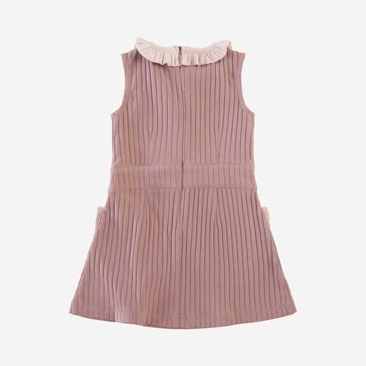 sleeveless ruffle pocket square neck dress | woodrose | classic rib