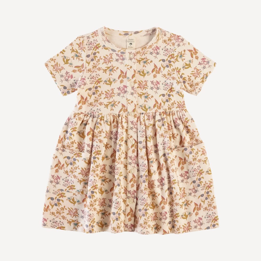 short sleeve button front dress | ditsy bouquet | organic cotton interlock