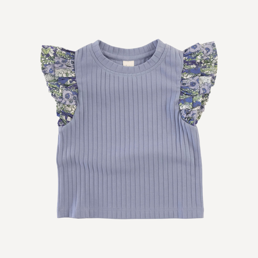 sleeveless double ruffle top | blue daisy | classic rib