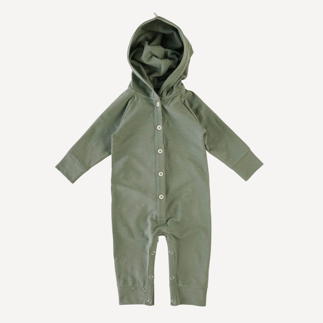 dino hoodie jumpsuit | agave green | organic cotton slub