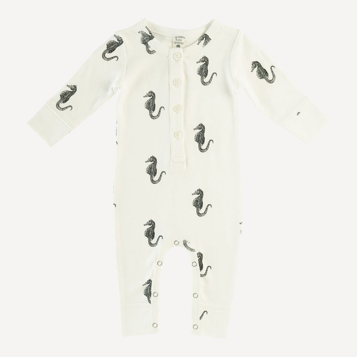 long sleeve union suit | black seahorse | organic cotton interlock