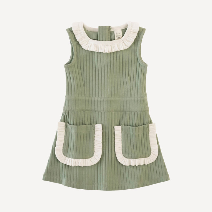 sleeveless ruffle pocket square neck dress | garden hedge | classic rib