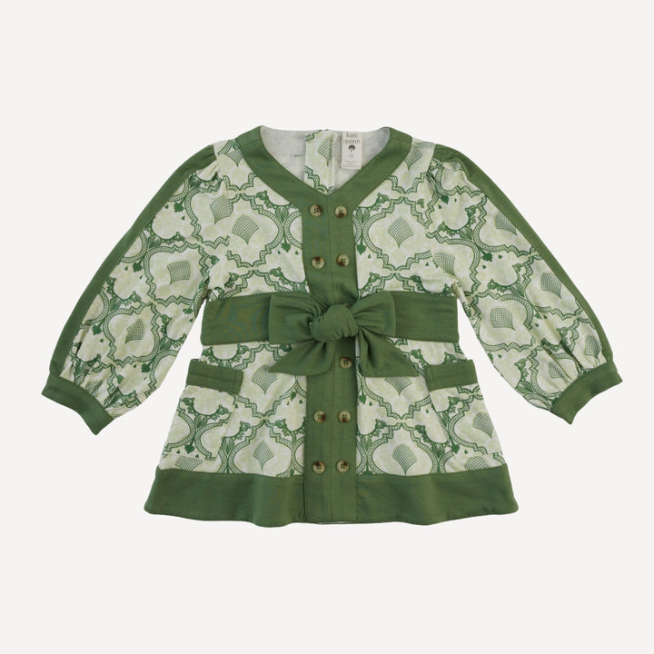 long sleeve peasant top | fog green folk floral | bamboo