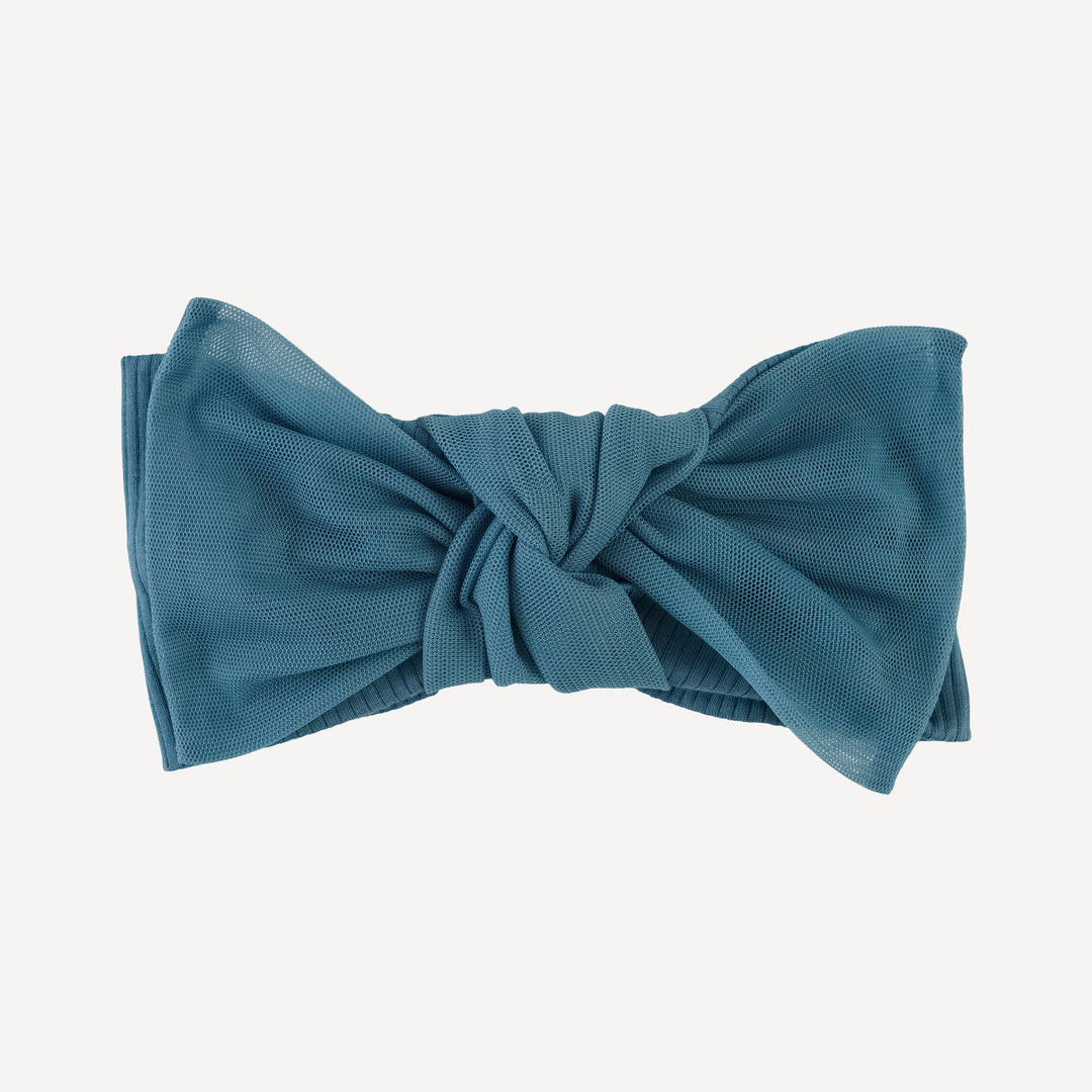 large tulle bow elastic headband | stone blue | organic cotton single rib
