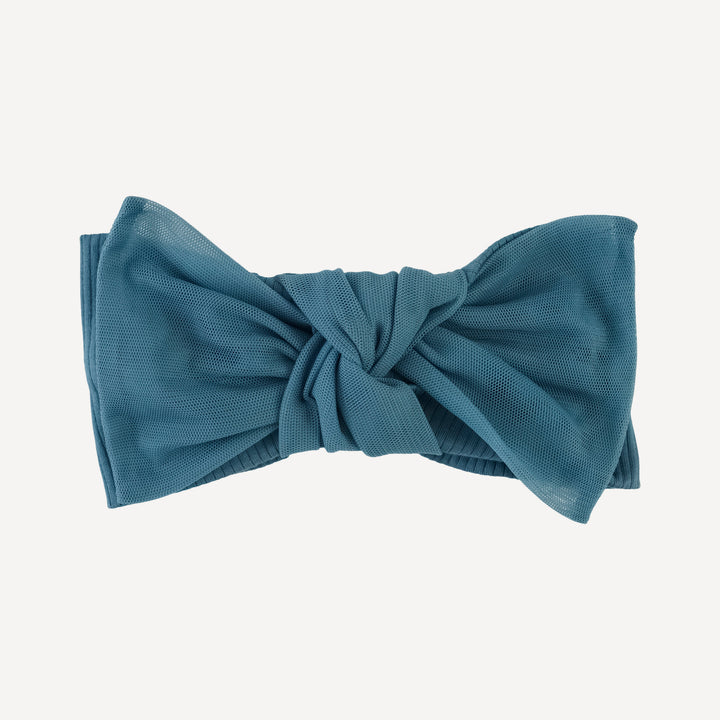 large tulle bow elastic headband | stone blue | organic cotton single rib