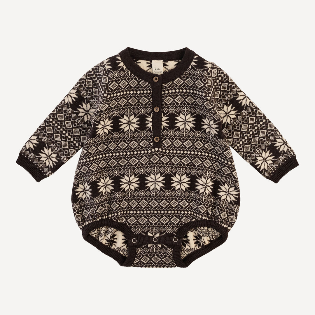 long sleeve sweater henley bubble | nordic black | organic cotton jacquard knit