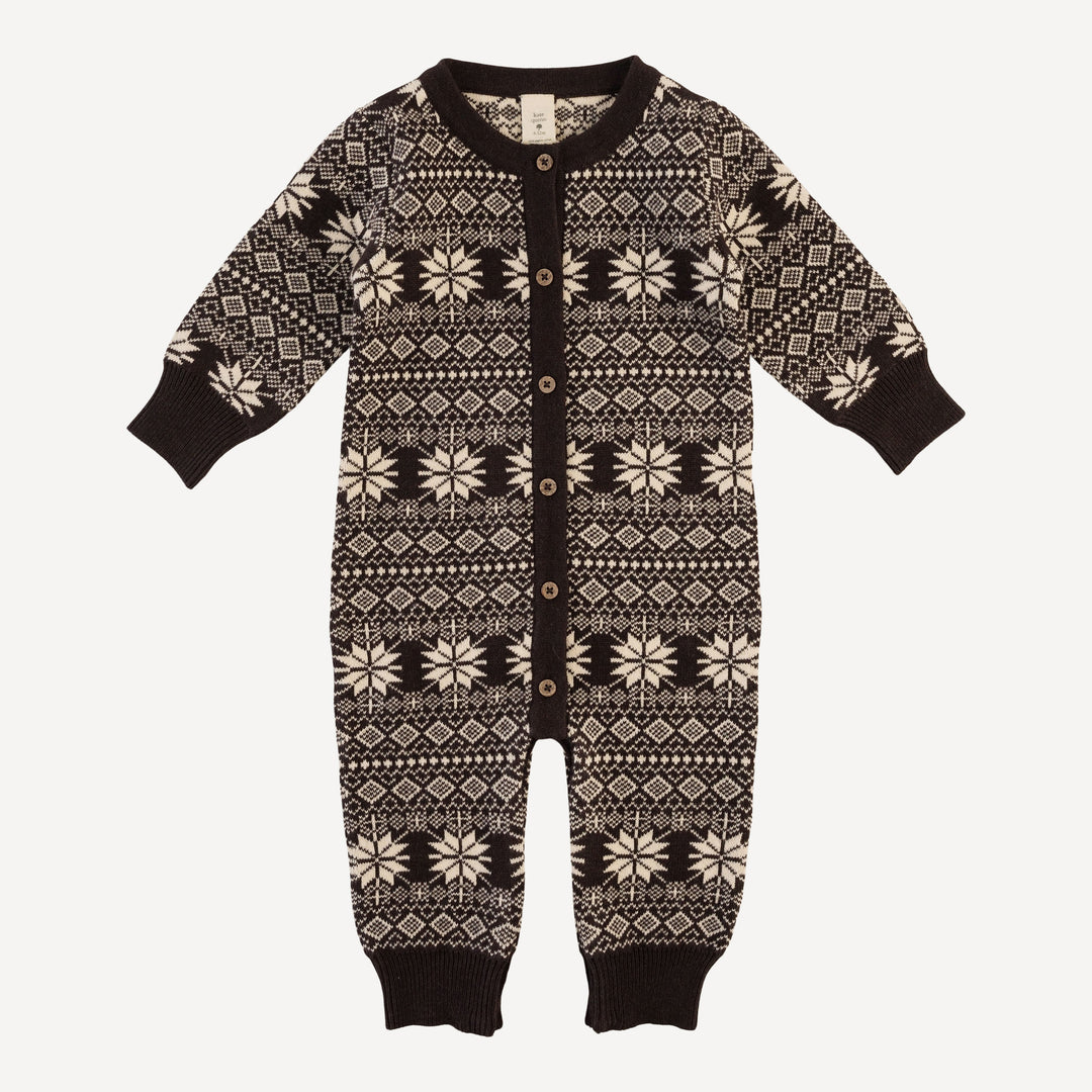 long sleeve button down sweater jumpsuit | nordic black | organic cotton jacquard knit