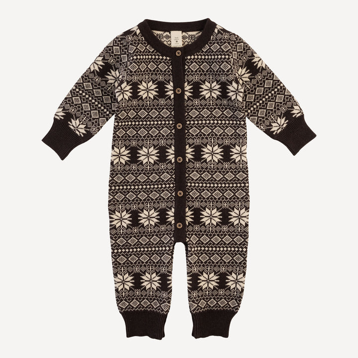 long sleeve button down sweater jumpsuit | nordic black | organic cotton jacquard knit