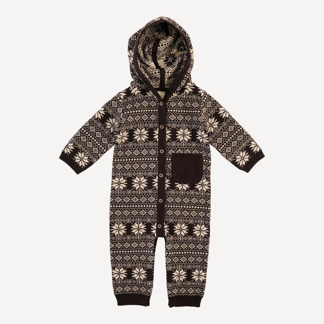 hooded pocket sweater jumpsuit | nordic black | organic cotton jacquard knit