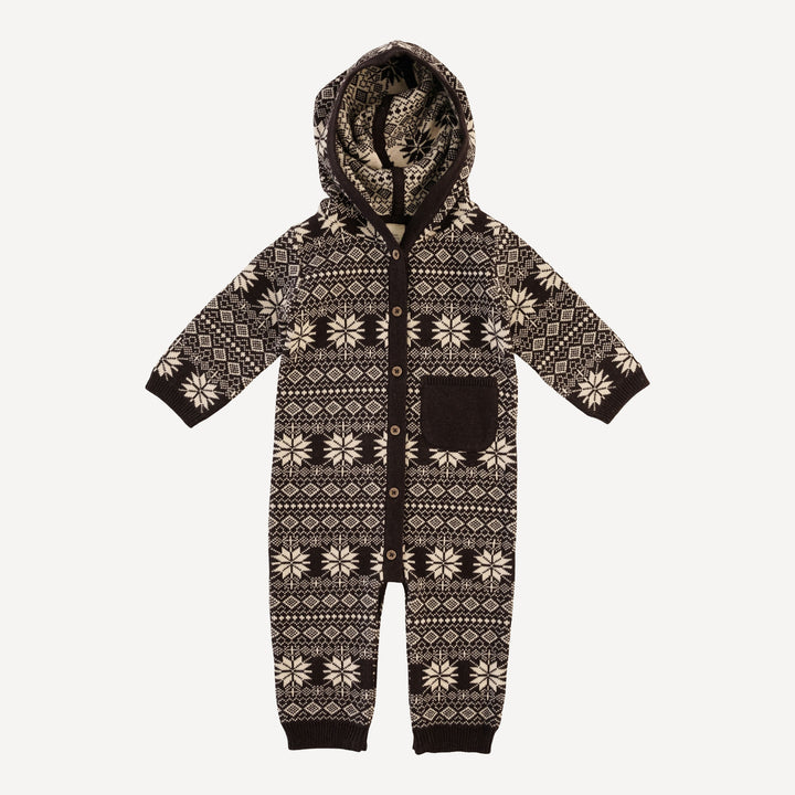 hooded pocket sweater jumpsuit | nordic black | organic cotton jacquard knit